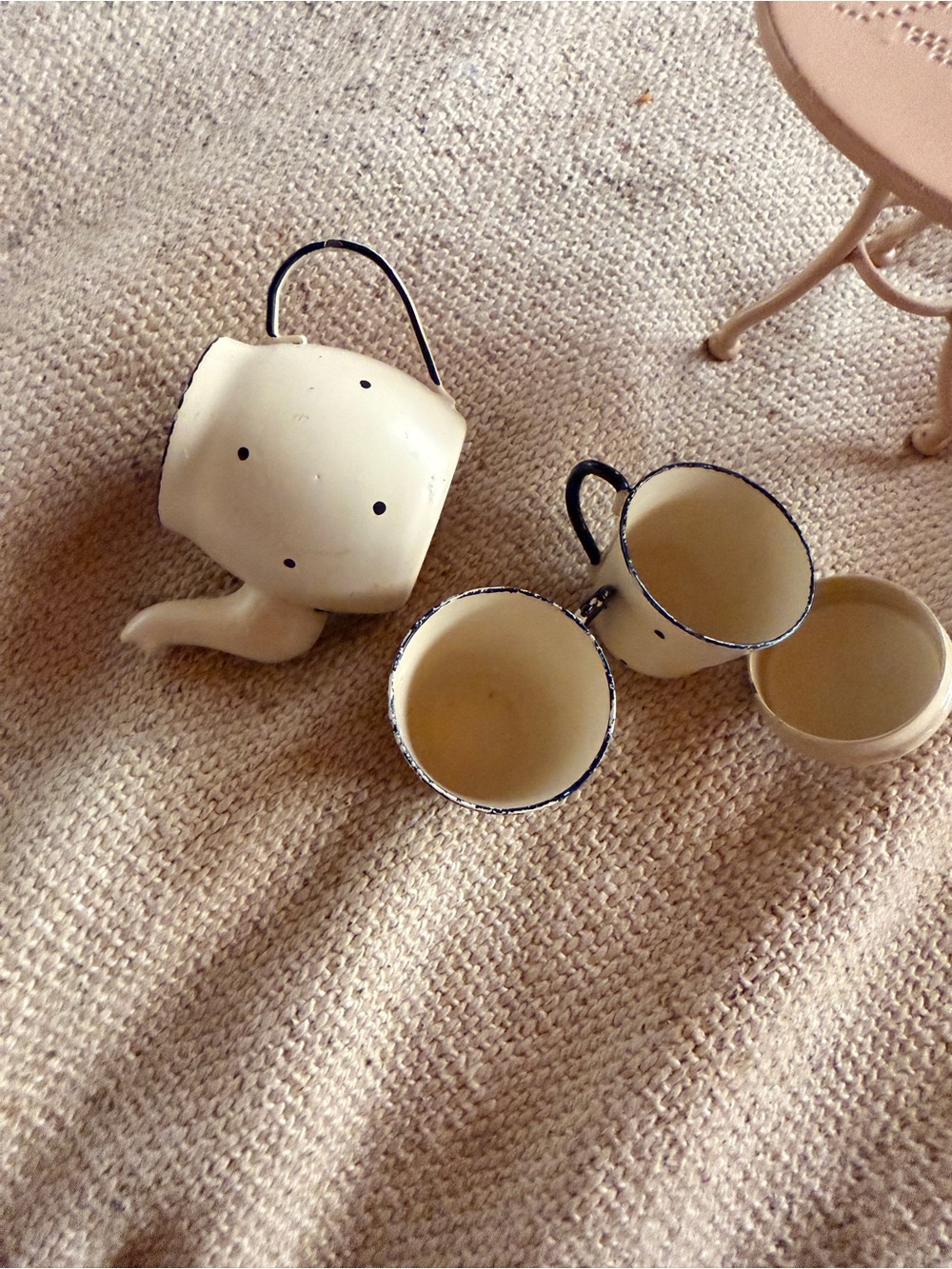 Maileg tea for two miniature size-Painted Cream Polka Dot Teapot Set - - Picture 5 of 5